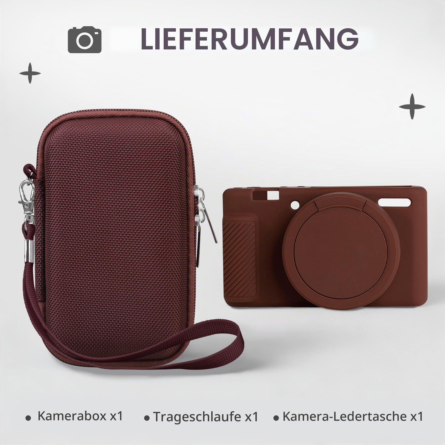 BOVKE 2-in-1 Kameratasche für Sony ZV-1 Premium Kompaktkamera für Content Creator, Silikon Hauthülle + Harthülle Tragetasche Schutzpaket für Sony ZV1 Kamera, Braun