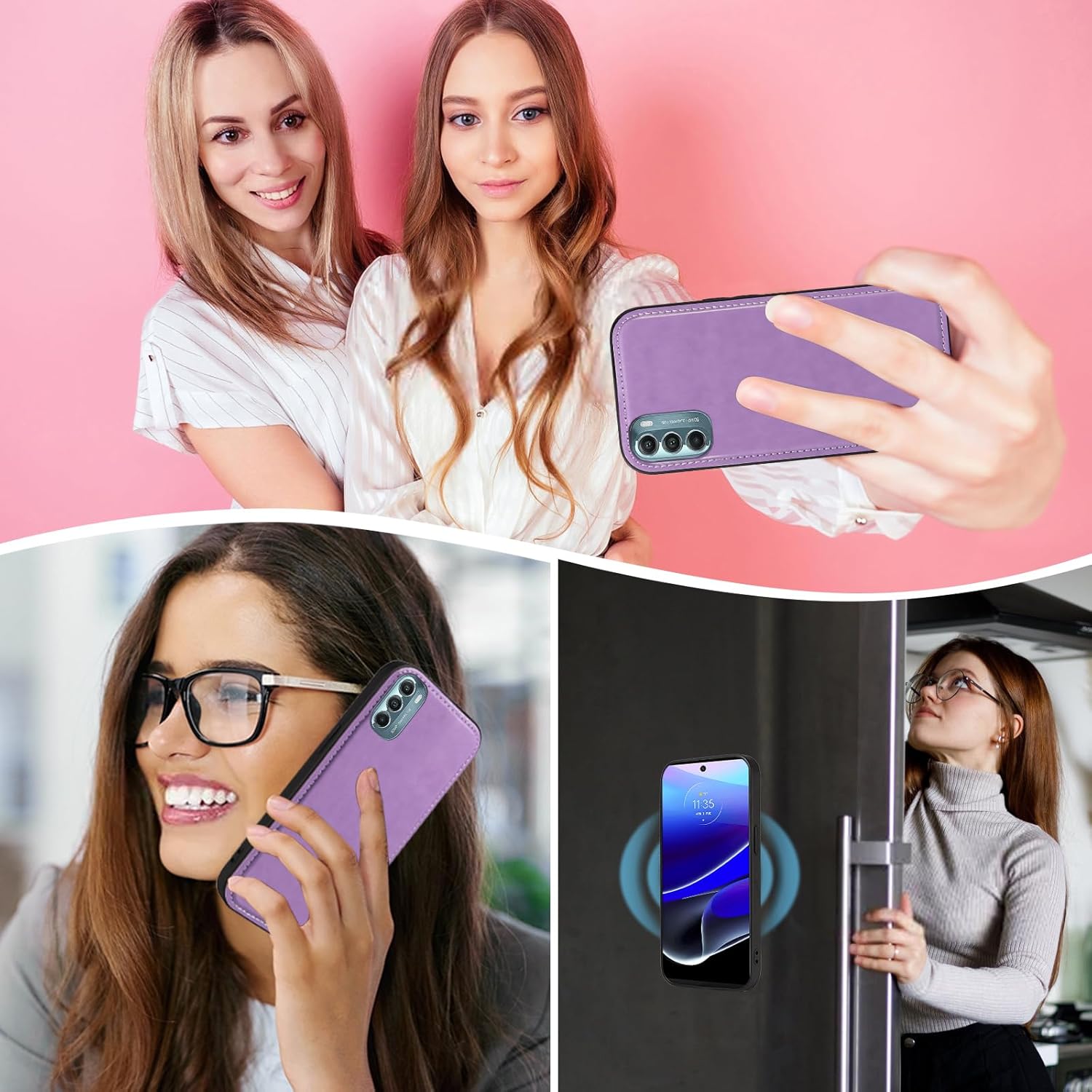 Asuwish Phone Case for Motorola Moto G Stylus 5G 2022 Zipper Wallet Magnetic Detachable Cell Cover with Tempered Glass Screen Protector Strap Flower Card Holder XT2215-1 XT2215-4 XT2215DL Women Purple