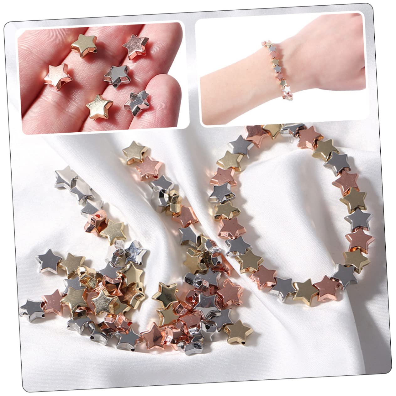 NUOBESTY 300 Piezas De Cuentas Espaciadoras De Pentagrama Collar De Estrella Cuentas De Estrella De Metal DIY Dijes En Forma De a Y Surtidos De Pendiente De