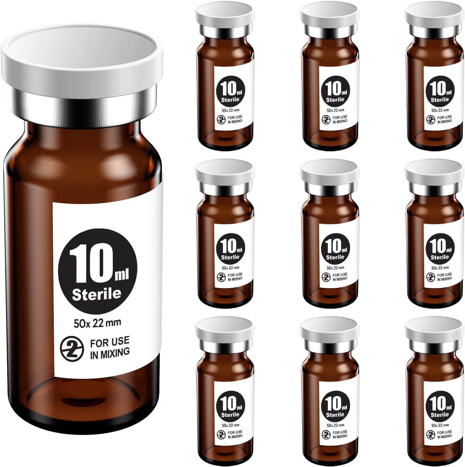 Ks-Tek Sterile Empty Vials with Self Healing Injection Port,with Flip Off Aluminum Cap,Sterile Package (10ml Amber,10)