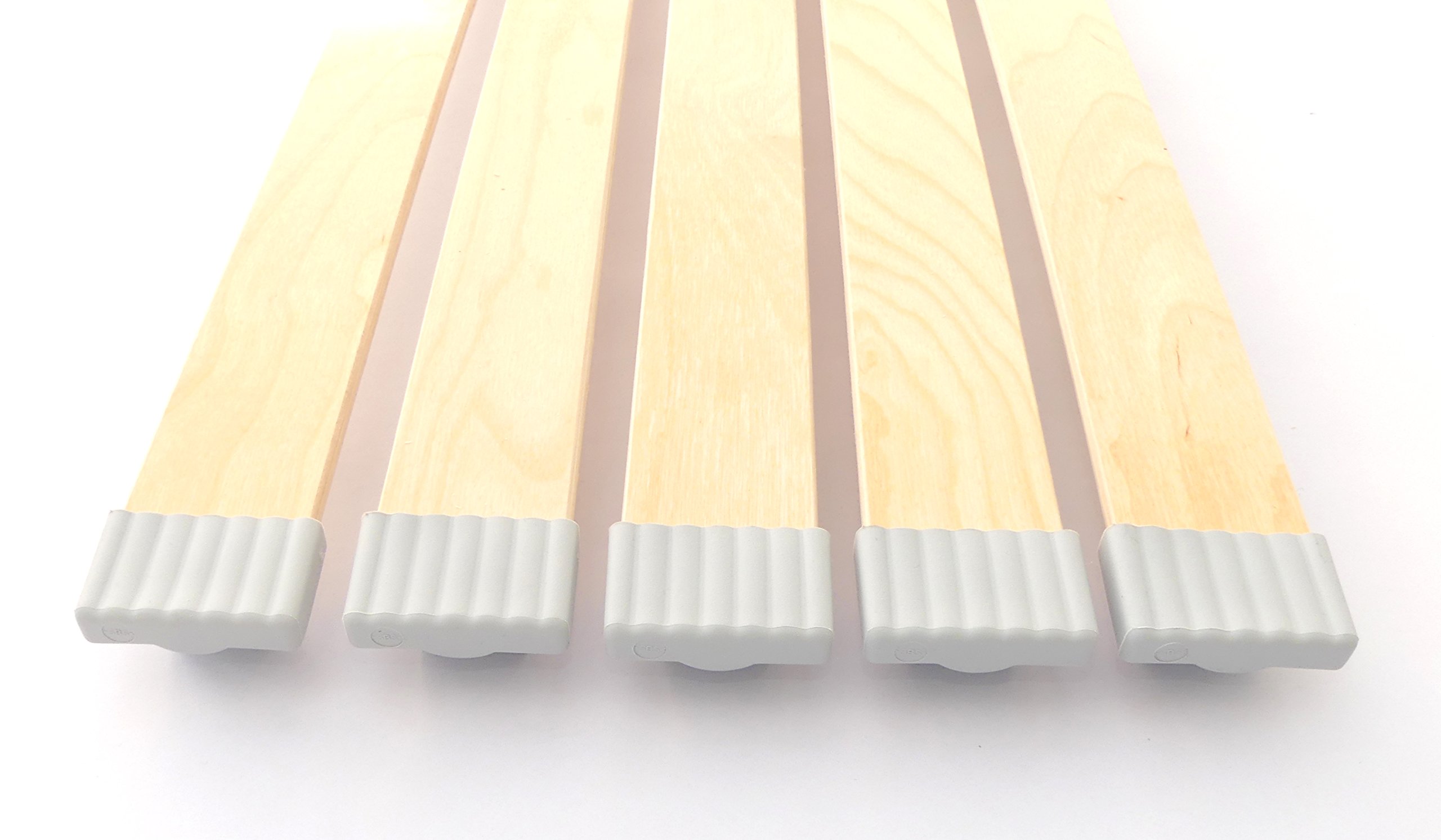 Set: Federholzleisten (8x50mm) + Befestigungs Kappen zur Selbstmontage für Futon, Bett oder Caravan | Stärke/Höhe 8mm x Breite 50mm (20 Kappen + 10 Leisten (Länge 837mm))