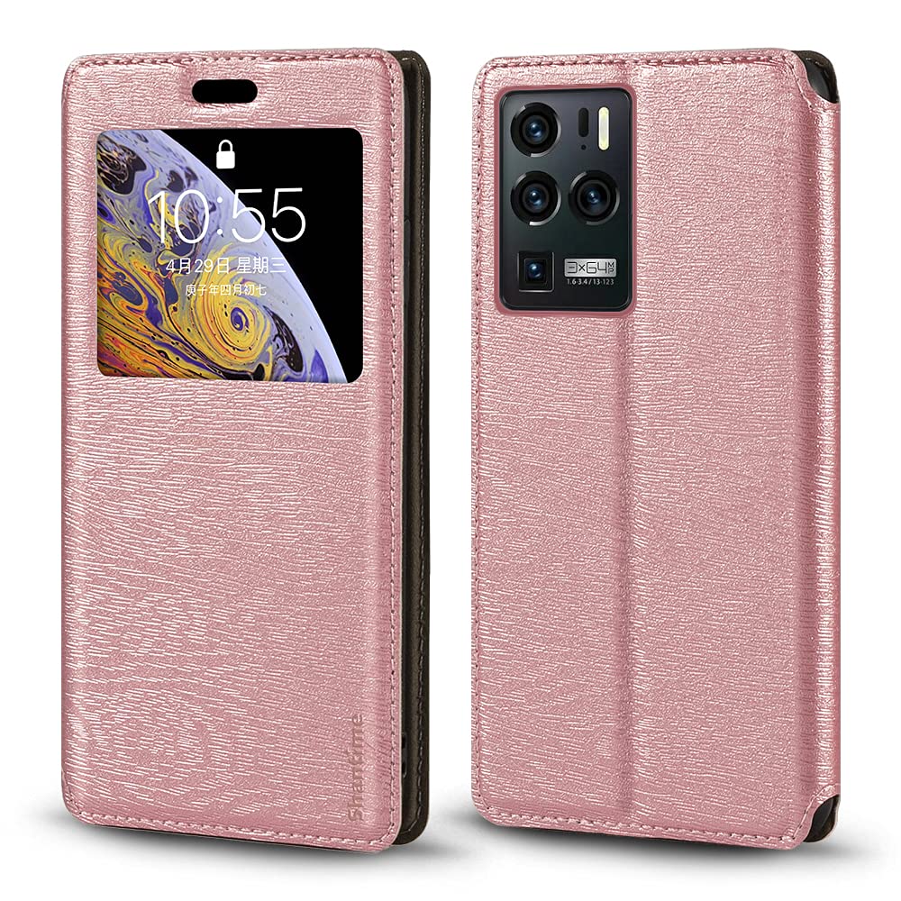 Custodia Flip in Pelle PU con Finestra Visibile e Chiusura Magnetica Invisibile Compatibile con ZTE Axon 40 Ultra Space Edition, Protezione Totale (Oro