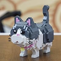 Vista 6 de Kit de bloques de construcción de microbloques de construcción de animales lindos, mini ladrillos de gato azul, juguetes de construcción