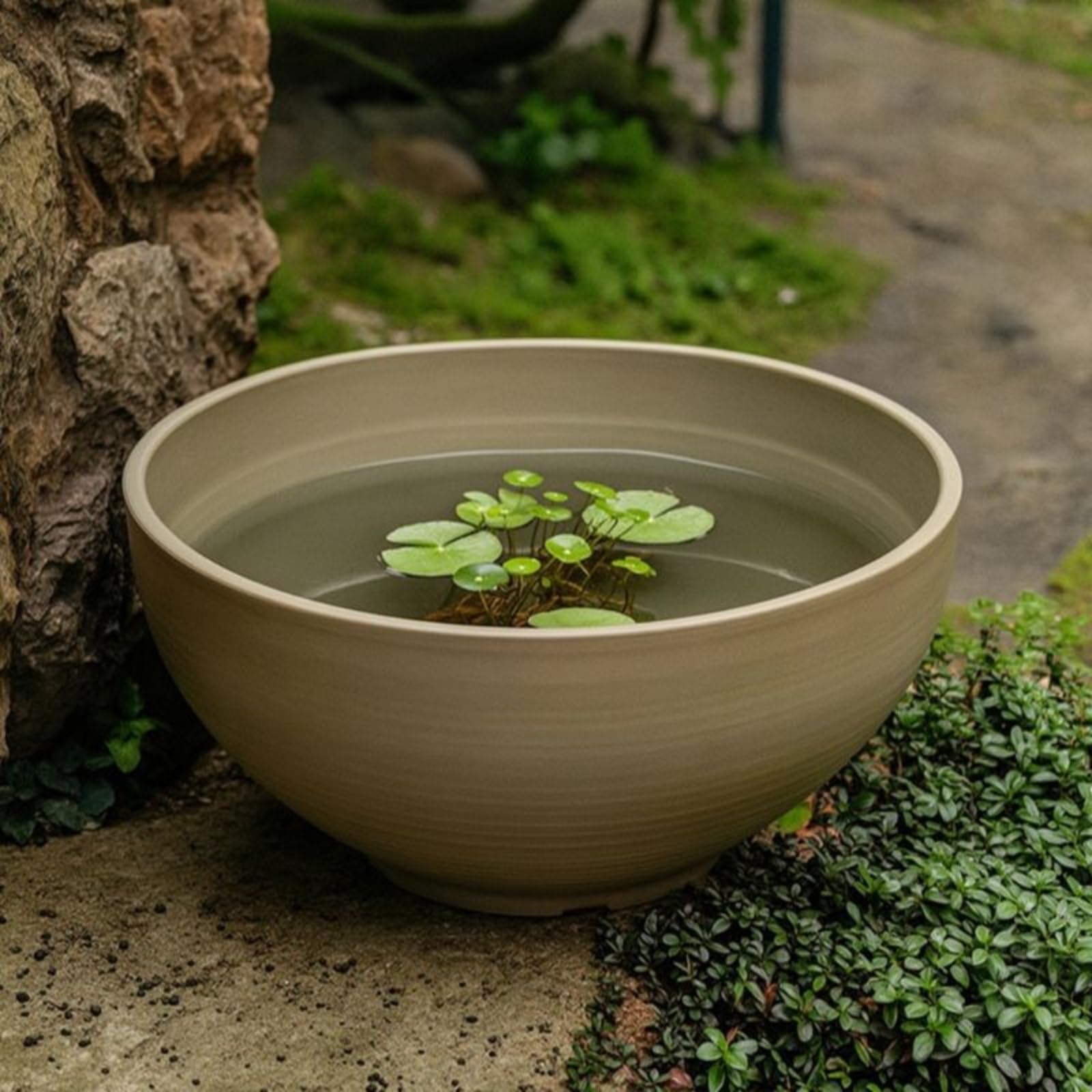 kowaku Resin Planter Vaso Ciotola Acqua Bacino Piante Acquatiche Contenitore Decorativo in Resina Rinforzata Forma Bassa Senza Scarico Adatto per Pesci, Dark Gray, 40CM Spotted