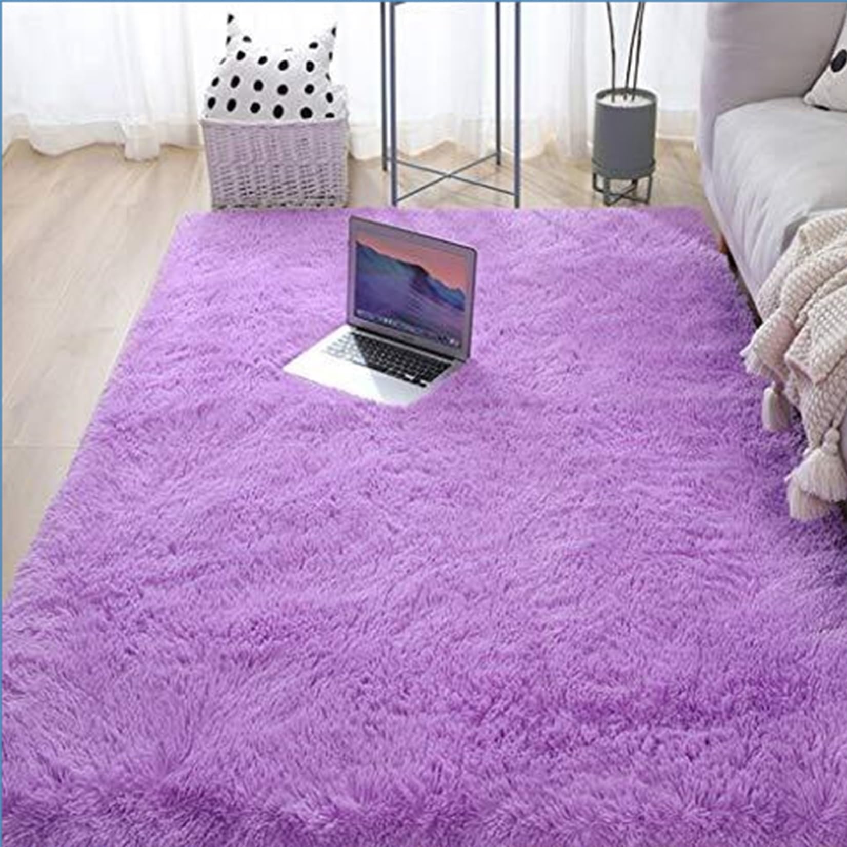 Shaggy Hochflor Teppich 120 x 150 cm Super Soft, Flauschig Moderner Hochflorteppich Langflor Teppich Waschbar, Anti-Rutsch Unterseite für Wohnzimmer, Schlafzimmer, Lila