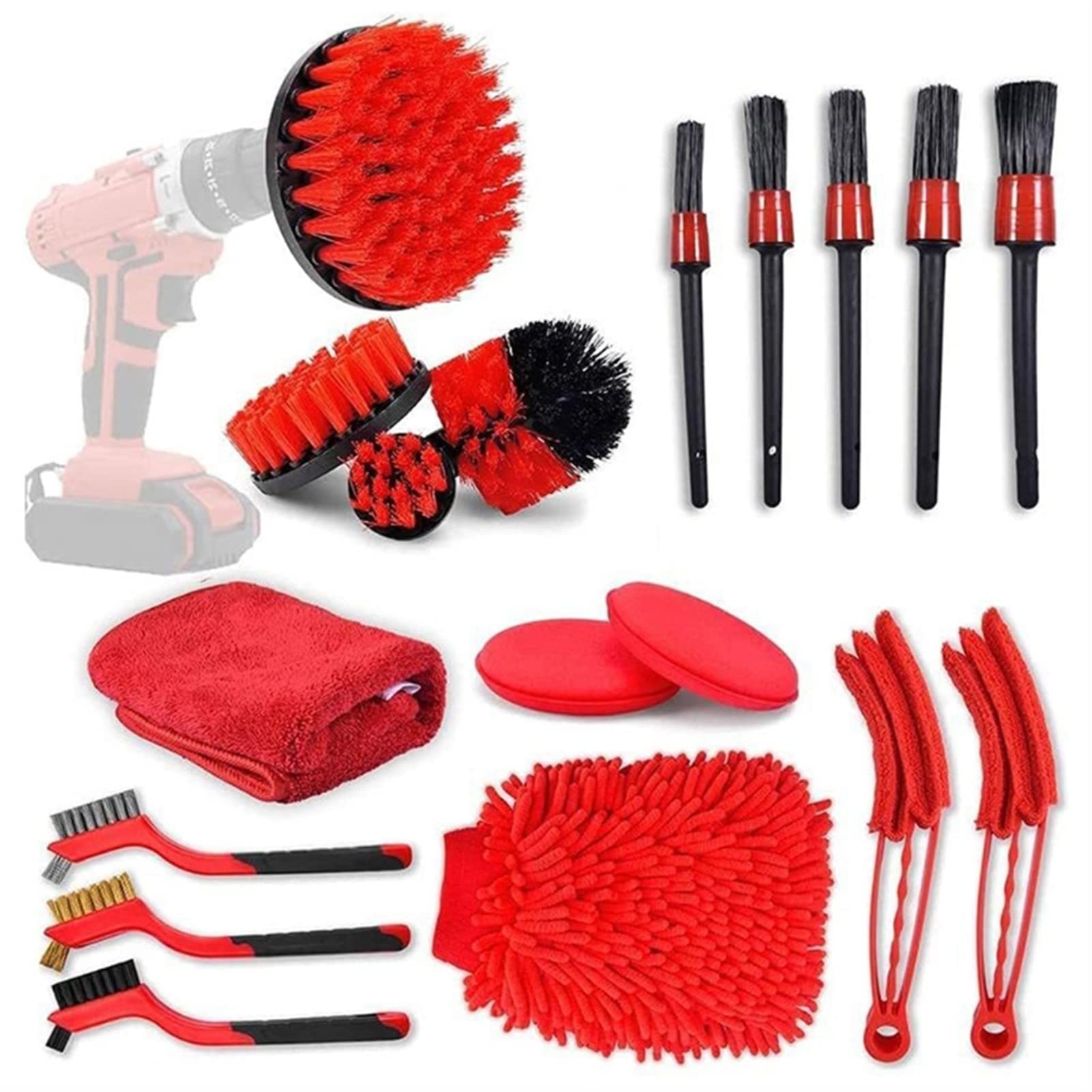 TRUSTTWO 18pcs Auto Detailing Brushes Pennello for la pulizia esterno Pennello for trapano elettrico compatibile con ruote di pulizia Dashboard W91F The New