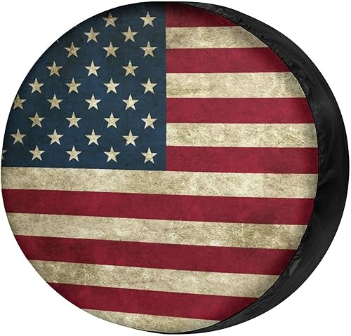 Foruidea Cubierta de neumático de repuesto con bandera estadounidense retro, a prueba de polvo, para remolque, RV, SUV y muchos vehículos, 18