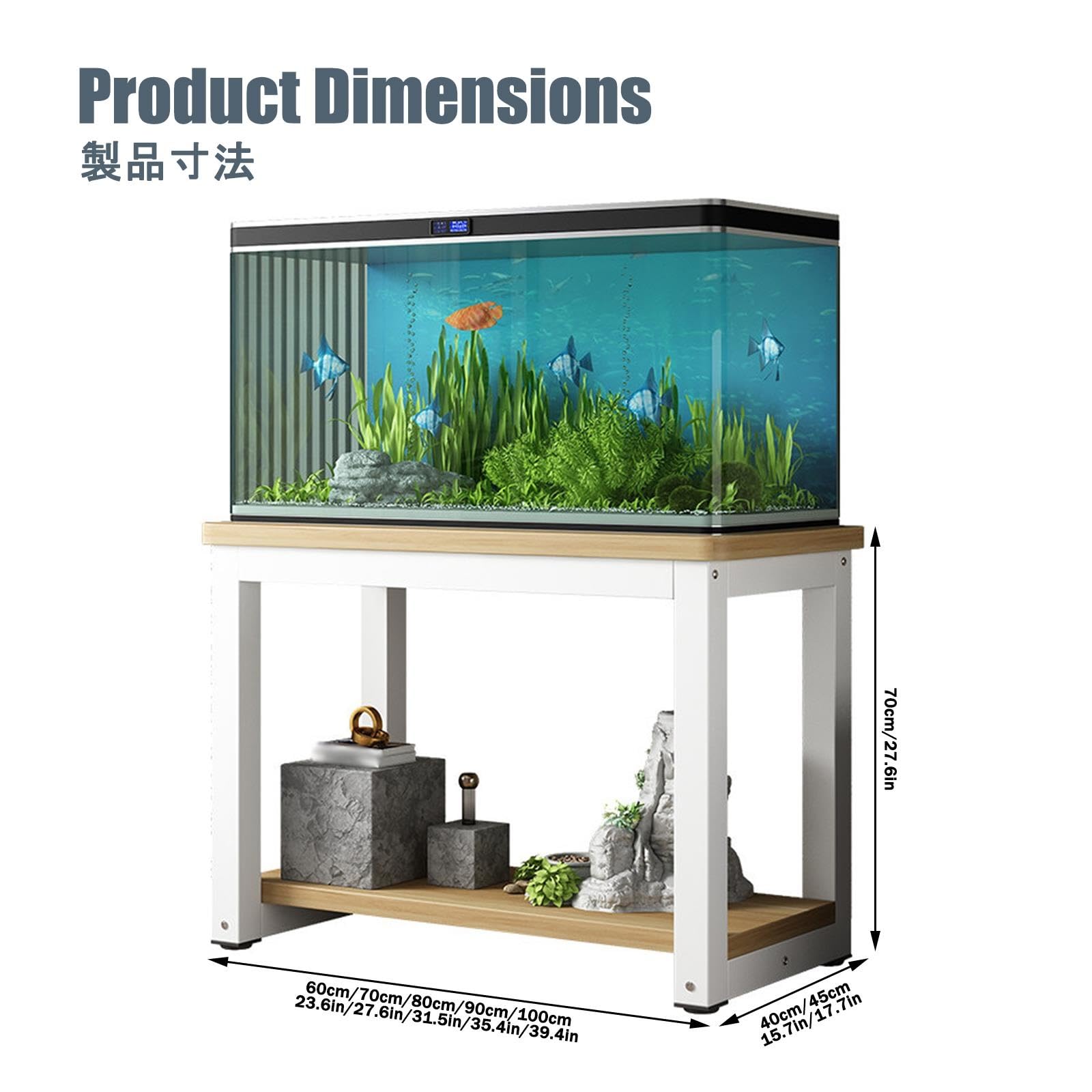Mobile per Acquario, Tavolo per Acquario | Pannelli Spessorati, Vani a Giorno, Facile da Installare(D,90x40x70cm/35.4x15.7x27.6in)