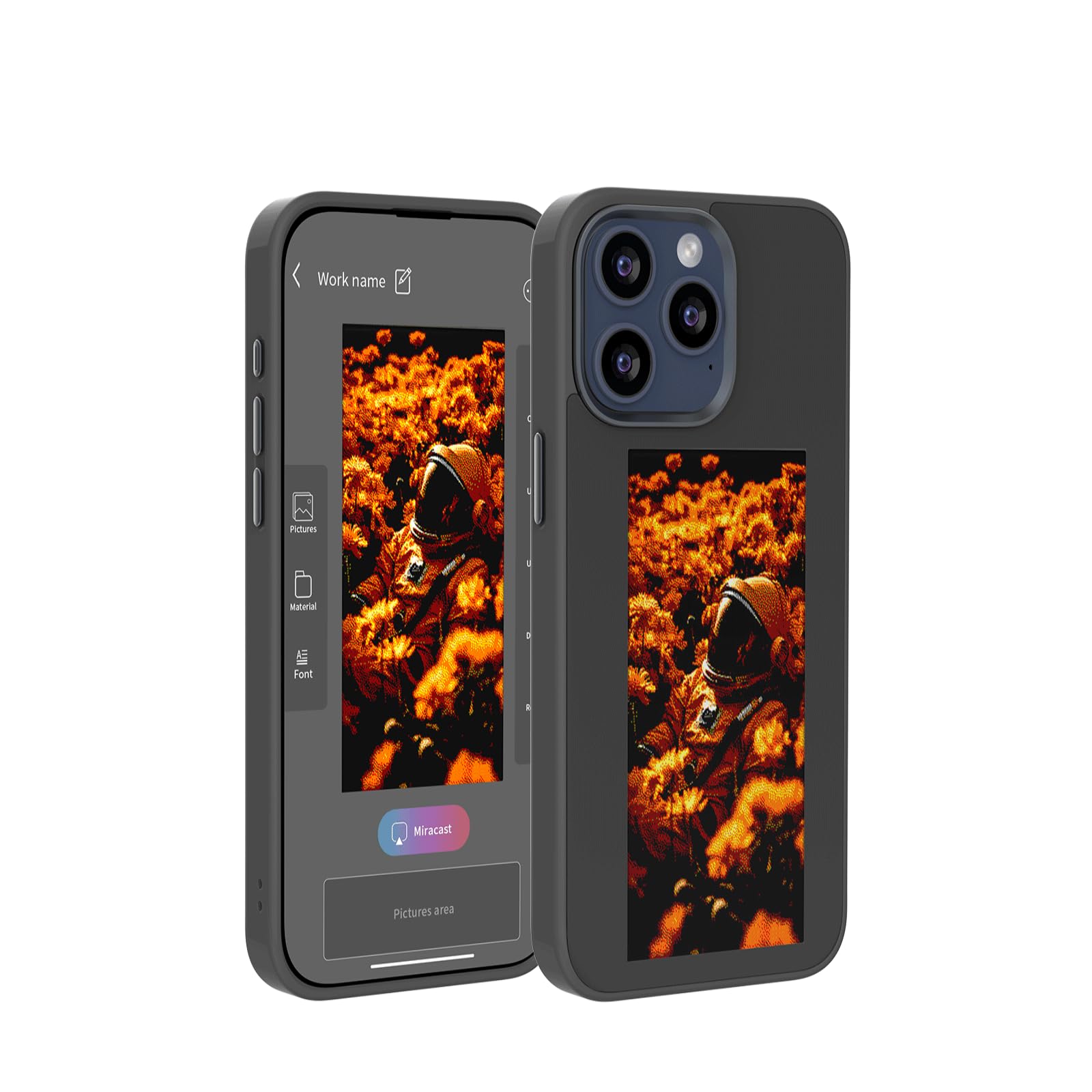 Custodia per smartphone con schermo a inchiostro per mostrare foto e immagini fai da te su custodia per iPhone 15 (grigio scuro)