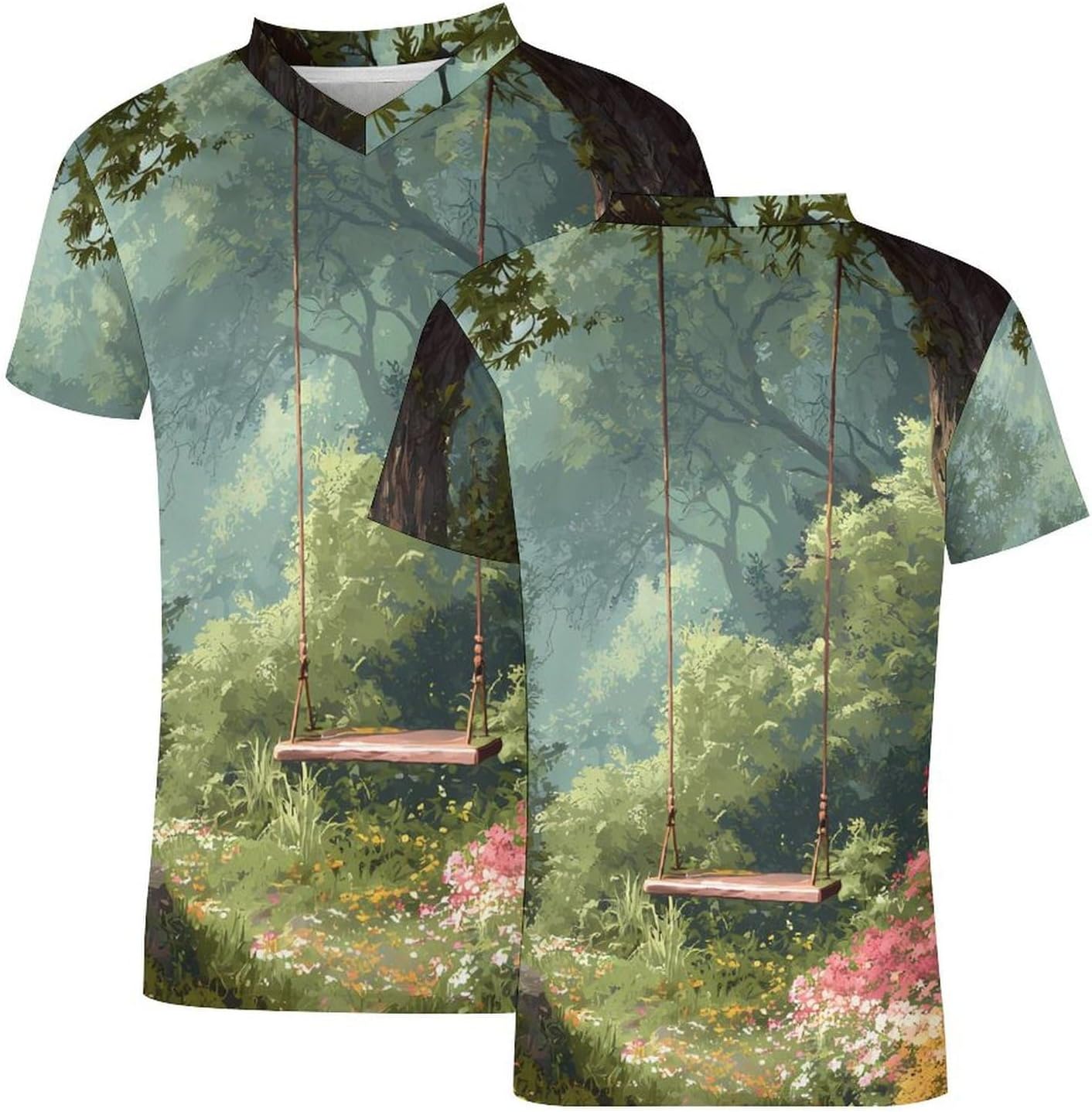 Swing Old Tree Forests Personalized Soccer Jersey Mens T-Shirts Sports Tops | Breathable Mesh Football Fan Custom Uniform Summer Short Sleeve V-neck