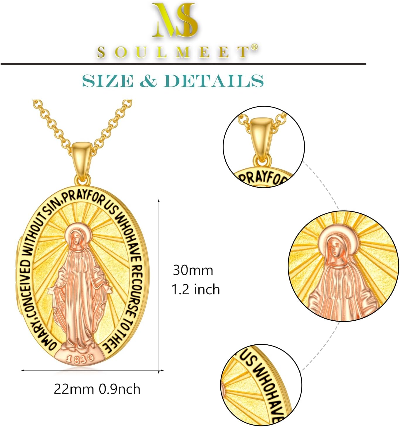 SOULMEET Personalized 10K 14K 18K Two Tone Gold Oval Blessed Virgin Mary Locket That Holds Pictures Christian The Mother of Jesus Locket Necklace Gift for Prayers Men Women