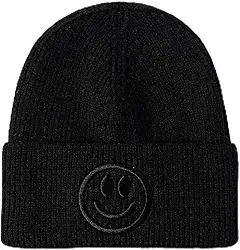 Gorro de malha bordado com cara sorridente para homens e mulheres, chapéu quente com punho