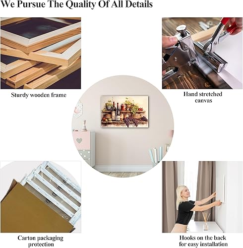 Miniatura 59 de Hzddty Lienzo decorativo para pared, diseño rústico de cocina, vino tinto y pan, cuadros de comida para decoración de pared, impresiones de pintura