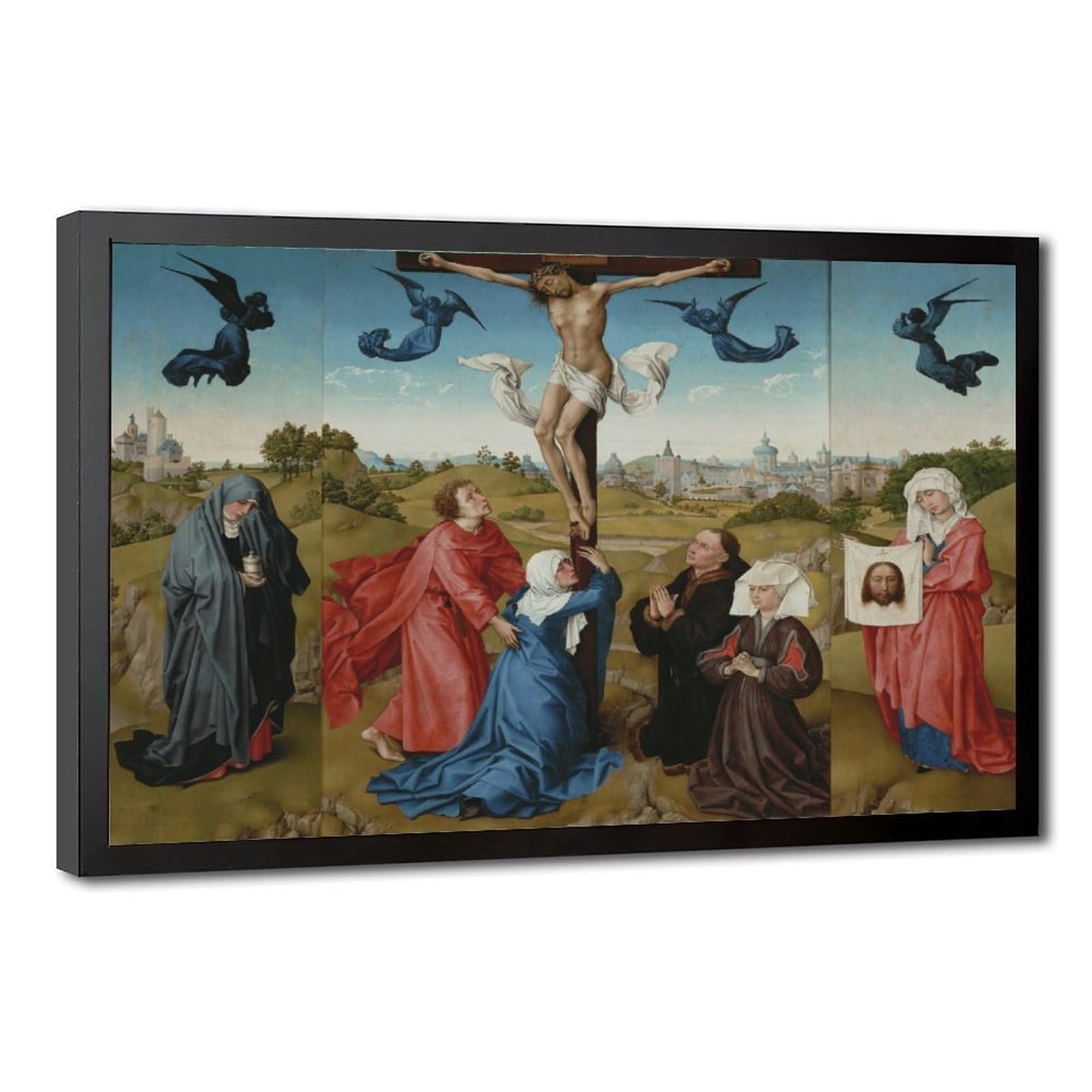 WCYB Rogier Van Der Weyden - Crucifixion Triptych Posters Prints Canvas Deco Paintings Wall Art Hangable Frame 24" L X 36" W