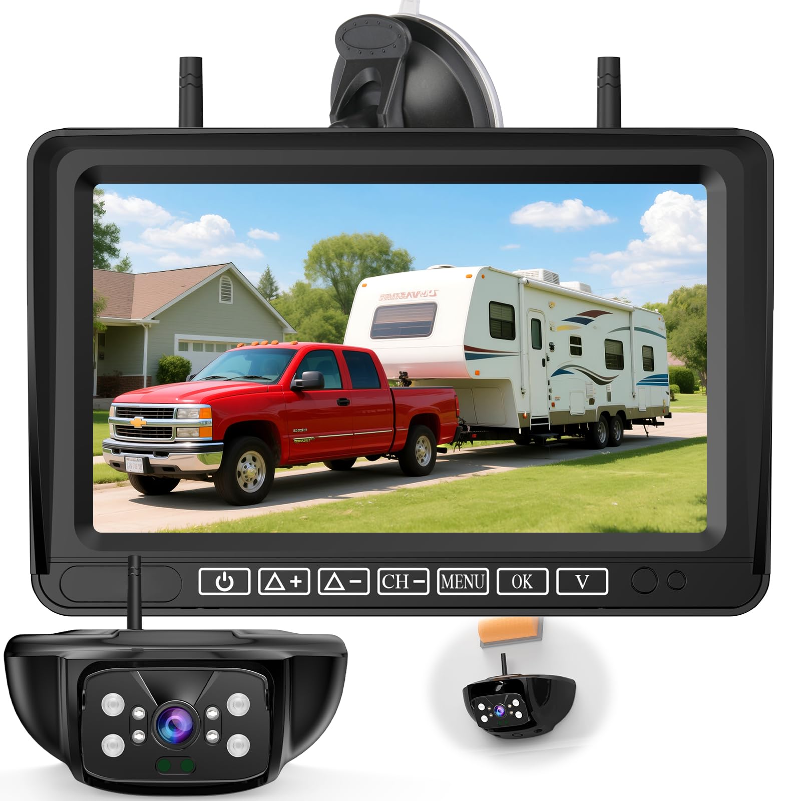 7-Inch Wireless Backup Camera for RV Trailer - HD 1080P Monitor, Night Vision, IP69 Waterproof, Easy Installation Compatible with Furrion, Split Screen 4 Channels Y31