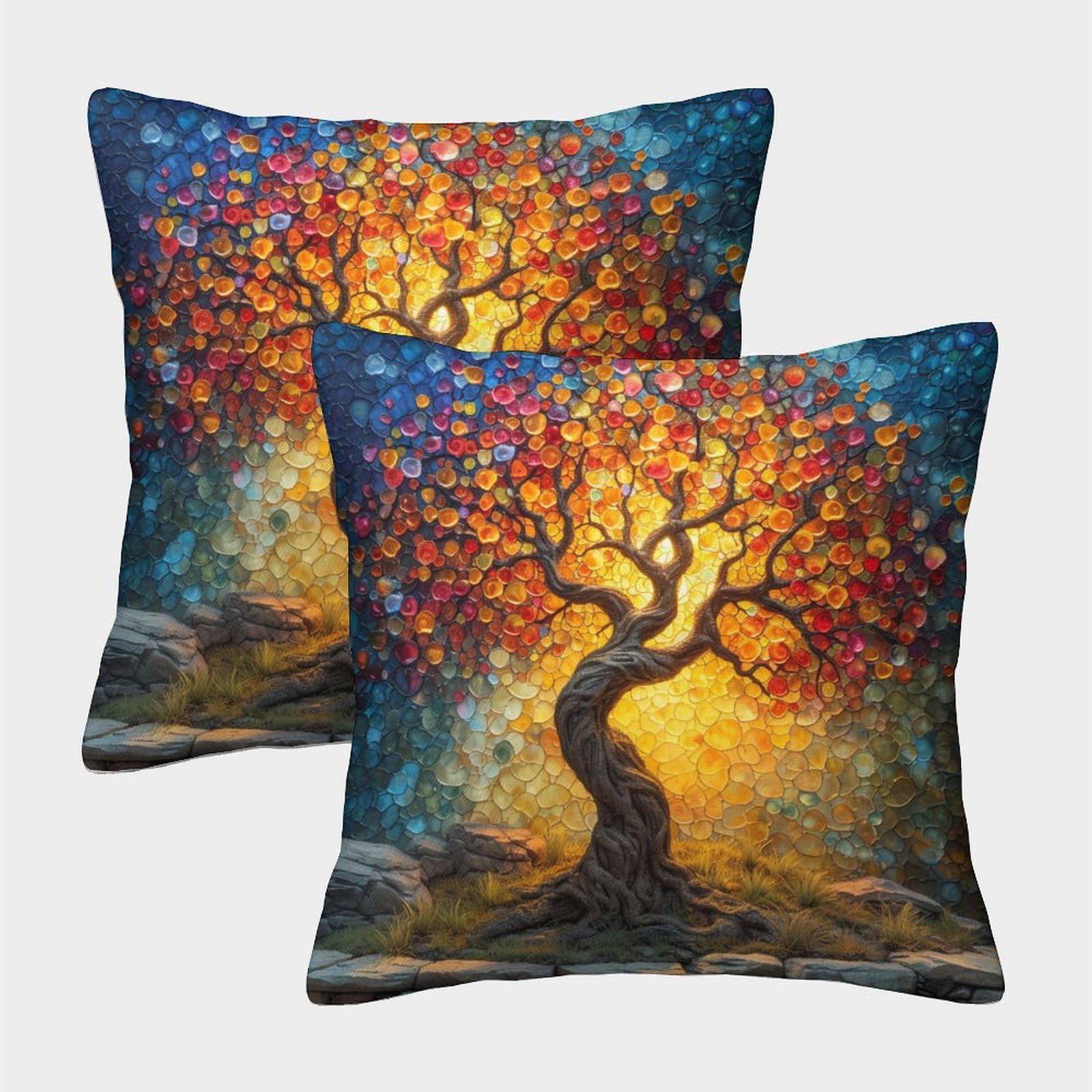 Lehuaima Style-14 3D Printed Life Tree Square Pillowcases Pillow Case Cushion Garden Cushion Super Soft Pack Of 2 For Patio,Couch, Tent, Balcony And Sofa 45X45cm