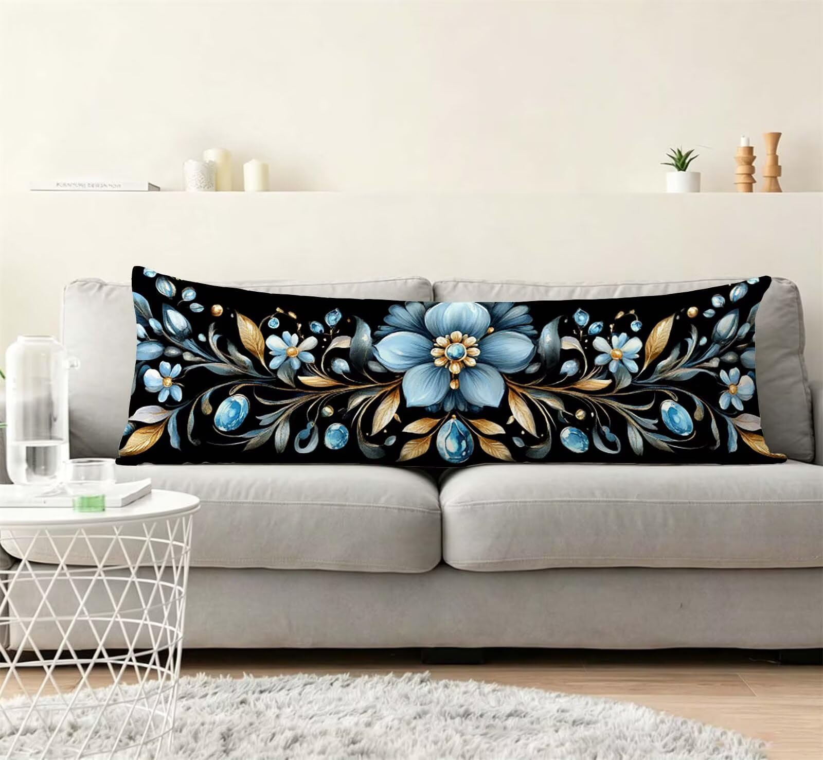 Fodera Cuscino 50 x 150 cm, Blu-29 Velluto Copricuscini Letto, | con Invisibile Cerniera, Morbida e Traspirante, per Biancheria da Letto, Divano, chi Dorme Sul Fianco Fiori freschi j-351