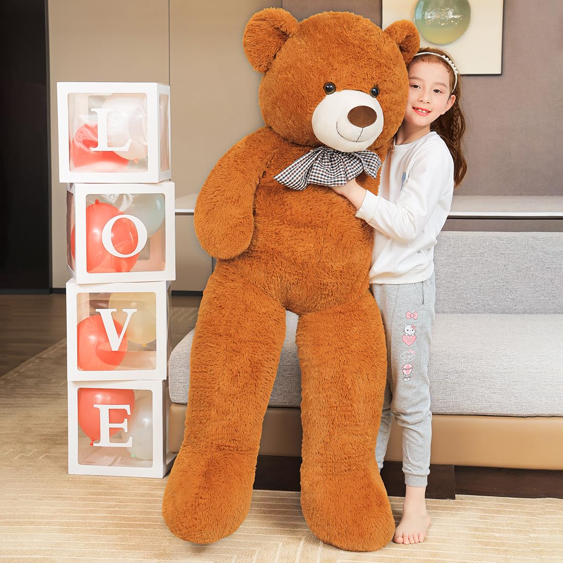 SNOWOLF Giant 145cm/57in Teddy Bear Large Plush Bear Cuddly Stuffed Animals Toy Teddy Bear Doll for Children Girlfriend (Dark Brown)