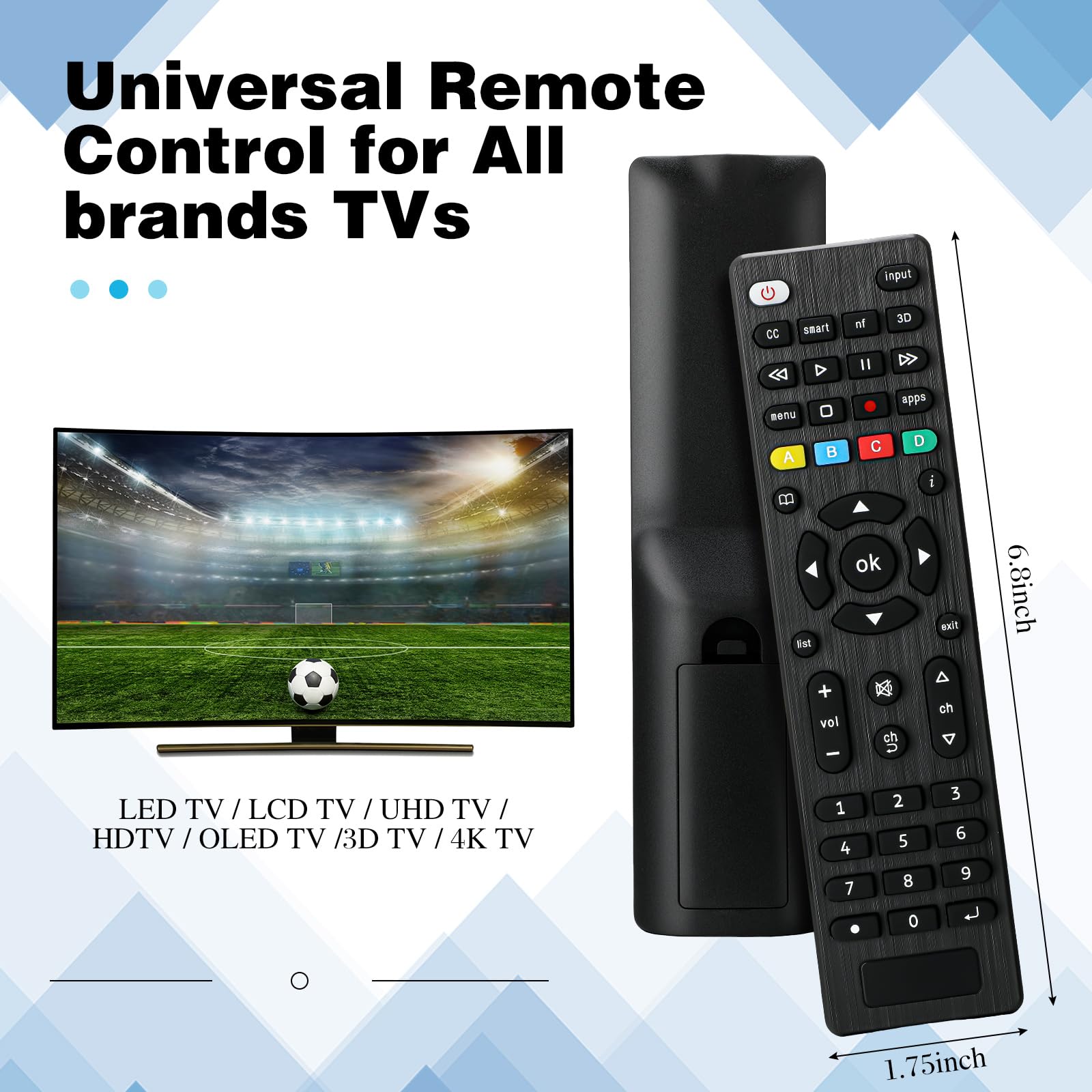 Paquete de 100 controles remotos universales de repuesto compatibles con todos los televisores inteligentes, LED, LCD, HDTV, serie 3D, para motel, hotel, hogar de ancianos (regular)