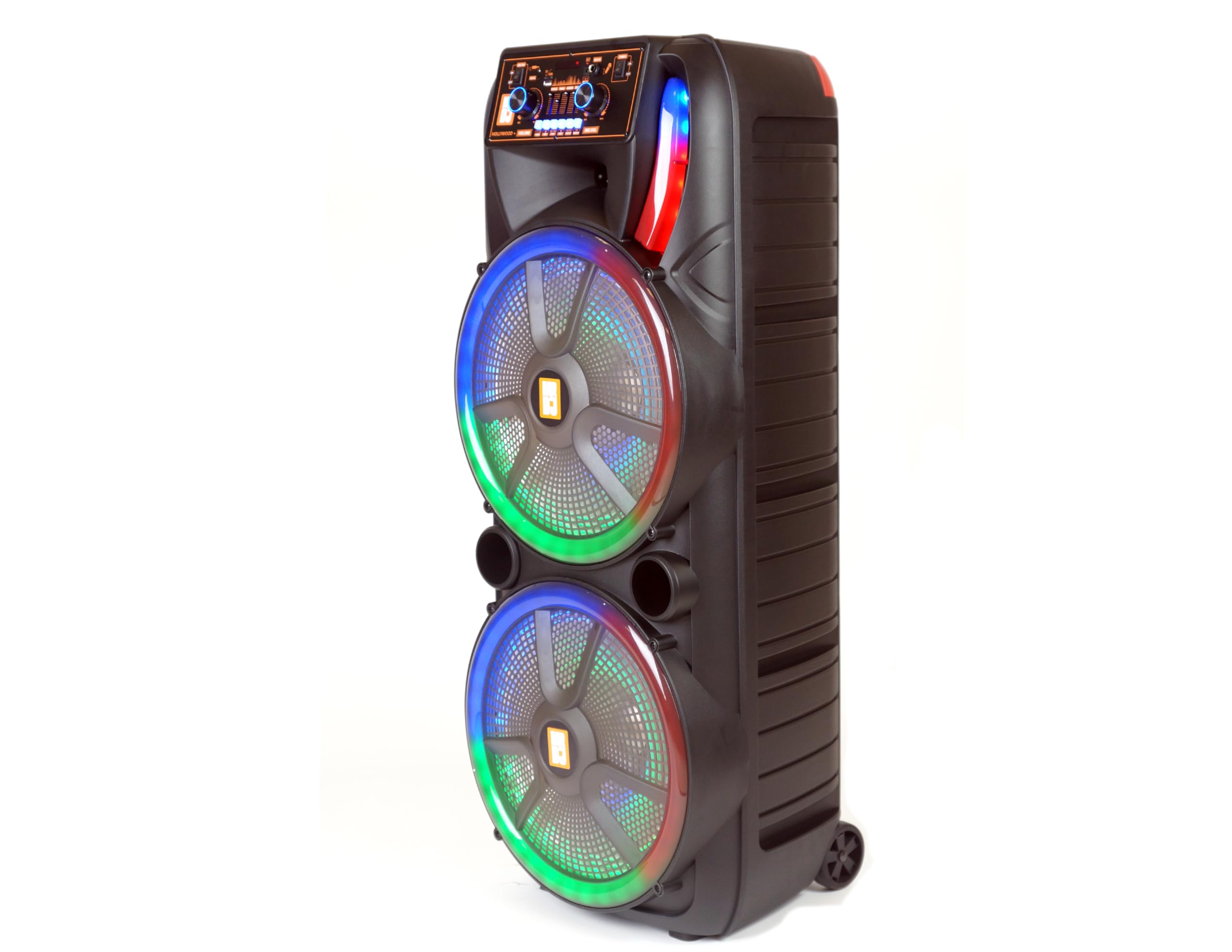 MR DJ Hollywood+ Dual 38.1 cm Wiederaufladbare Tragbare Bluetooth Karaoke Lautsprecher Party Flamme Lichter mit 2 Wireless Mikrofon TWS USB FM Radio