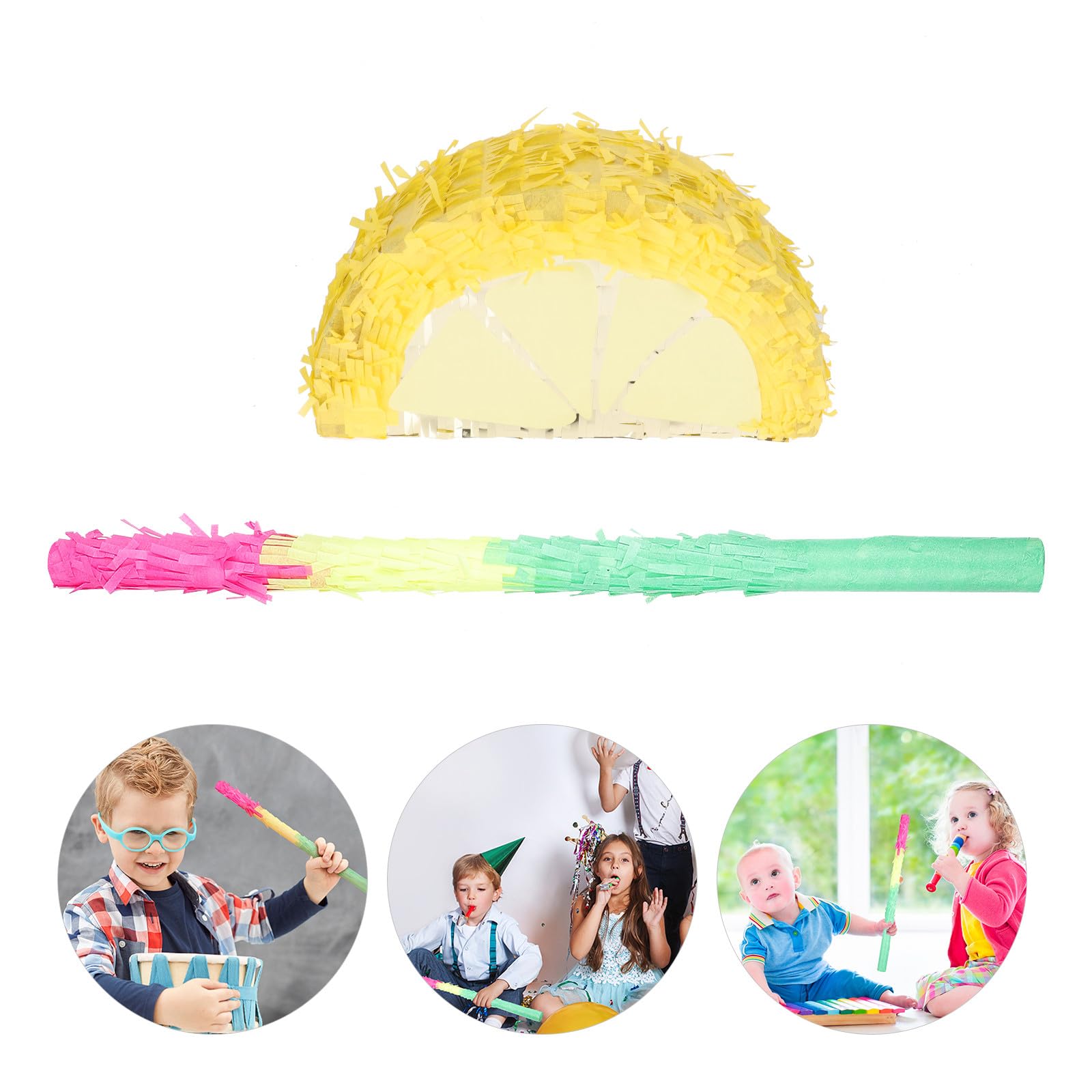 Piñata de Limón Decorativa para Fiestas Infantiles, Material de Papel Aluminio, Incluye Palo para Romper, Adecuado para Cumpleaños y Reuniones Familiares