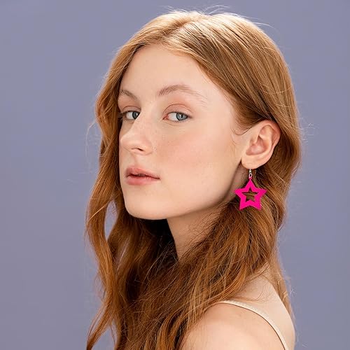 Miniatura 5 de Aretes acrílicos coloridos de estrella, aretes de neón de los años 80 y 90, gota de neón retro, regalo de Navidad para mujeres, 3 pares de