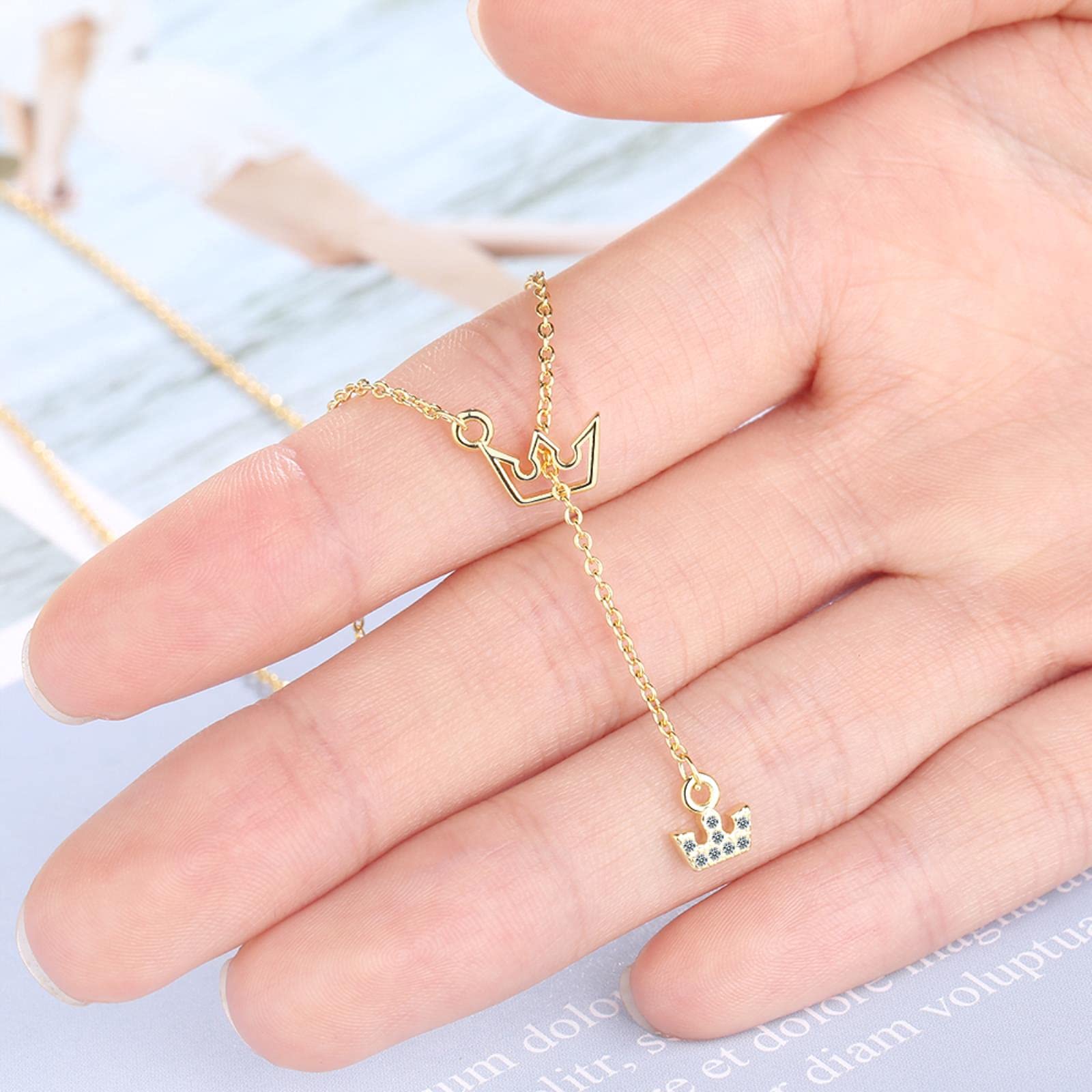 Collana con ciondolo a forma di corona da principessa, per donne e ragazze, in argento Sterling 925, delicato e grazioso cristallo con zirconia cubica, ciondolo a forma di tiara regina reale, collana