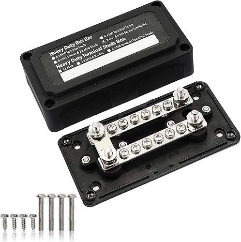 Cllena Tornillos de 14 pulgadas, bloque de distribución de energía de 48 V, 100 A, M6, bloque de conexiones de batería, barra de autobús resistente