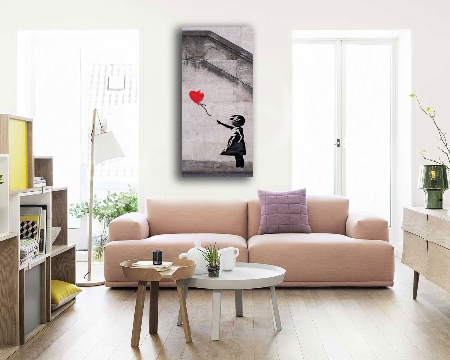 Quadro Moderno Verticale Banksy Bambina Cuore Rosso Quadri moderni da Parete XXL grande Stampa su tela Canvas Decorazione Murale muro Soggiorno Arredo Camera letto Cucina (50x100 cm, Banksy1)