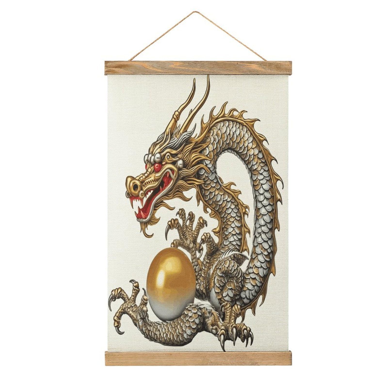 VstaDank Chinese Dragon with Pearl Poster with Wooden Frame Hanger Art Painting Wall Decor Poster Wall Hanging Wooden Frame 13x20 Wood Poster Hanger for Photo Picture Art Canvas Print Artwork
