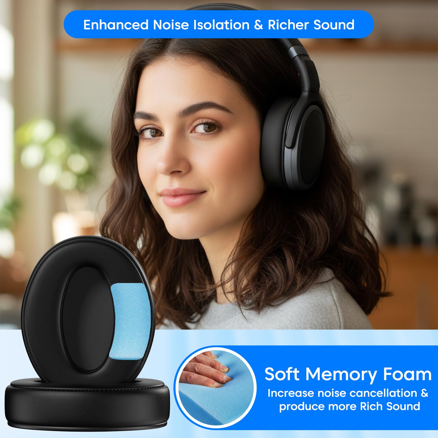 Sounce Replacement Ear Pads Cushions Compatible with Sennheiser HD 4.50BT, HD 4.50BTNC, HD 4.50SE, HD 4.40BT, HD 4.30G, HD 458BT, HD 450BT, HD 400S, HD 350BT, HD 4.20S Over (1 Pair) — Amazon image 5