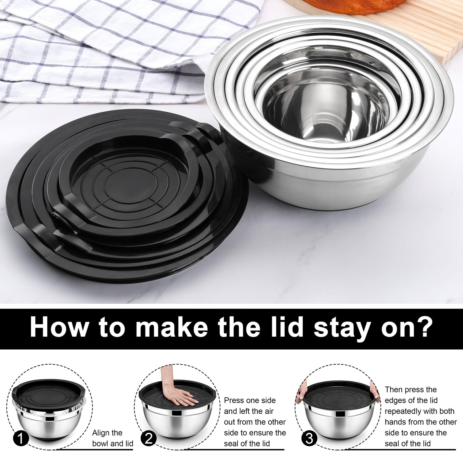 HaWare Mixing Bowl Set of 6, Stainless Steel Salad Bowl for Kitchen Baking Serving, Space-Saving Storage Metal Nesting Bowl - Image 4