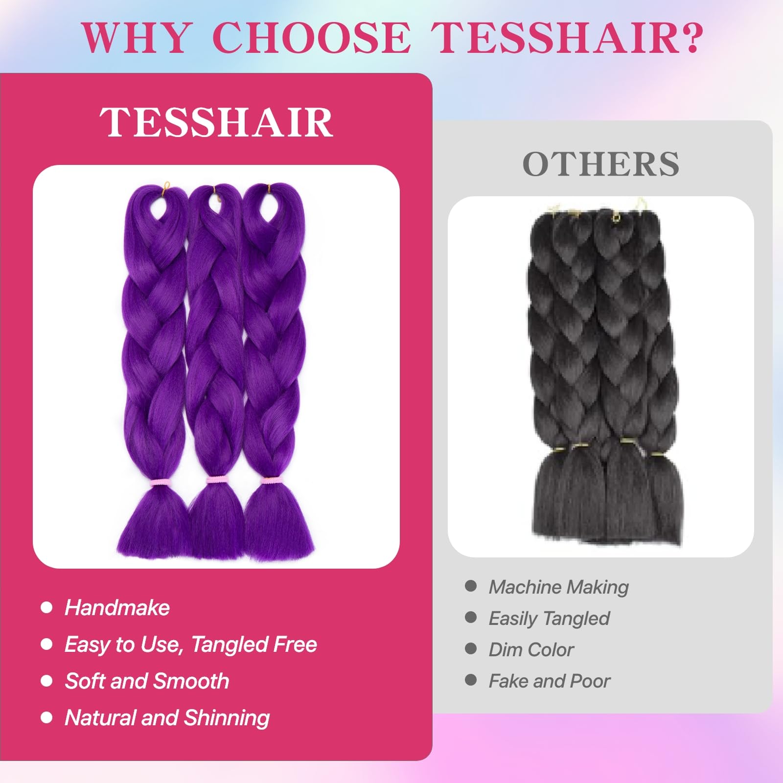 tesshair Braiding Hair Extensions 24 Inch Jumbo Braiding for Twist Braiding Synthetic Fashion Braids Extensions Hair Natural Braid Extensions for Women Grils (Purple - Image 3