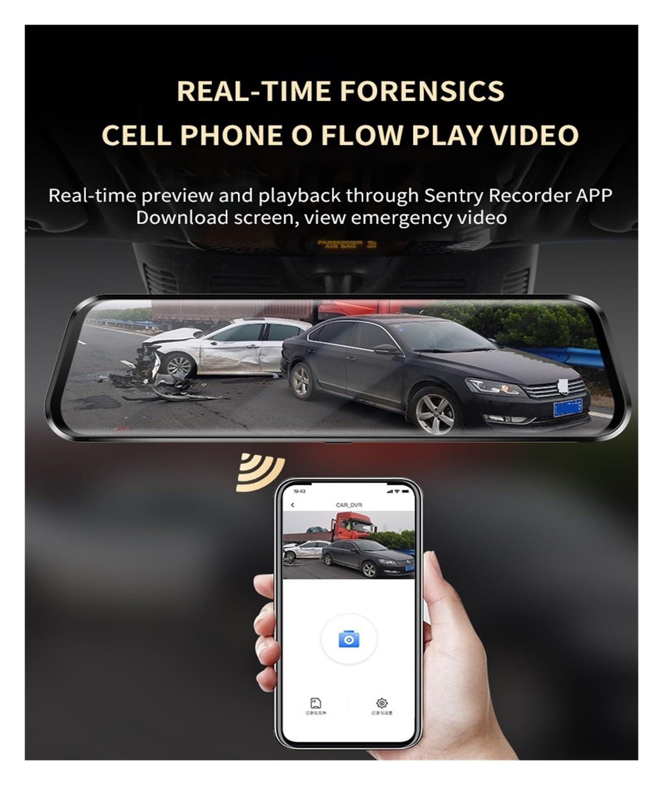 10-calowa kamera lustrzana do samochodowego ekranu dotykowego wideorejestrator wsteczna Dashcam 1440P Wifi 24H Parking DVR czarna skrzynka Super Widzenie Nocne(None)