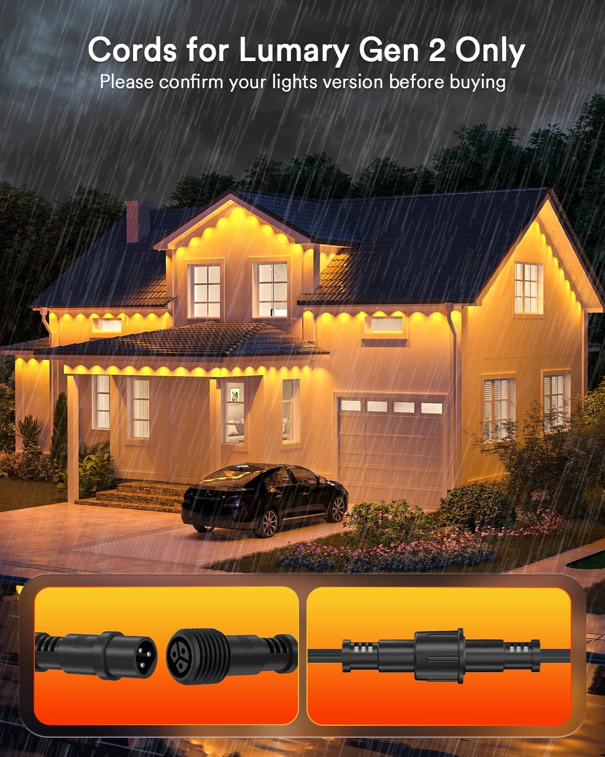 Lumary Extension Cords for Permanent Outdoor Lights Gen 2 Only, Not Work with Pro and Max Version, Black 12Ft