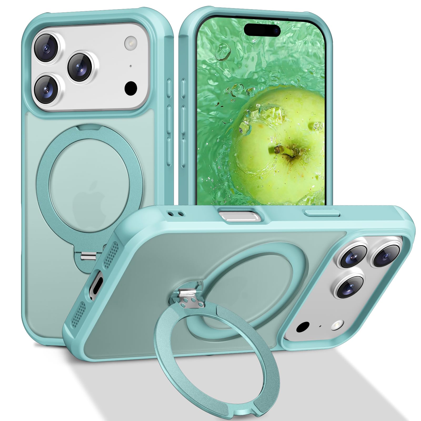 PIXIU 360 Spin Magnetic Stand for iPhone 17 Pro Case with Invisible Kickstand Rotatable Fit for Magsafe Slim