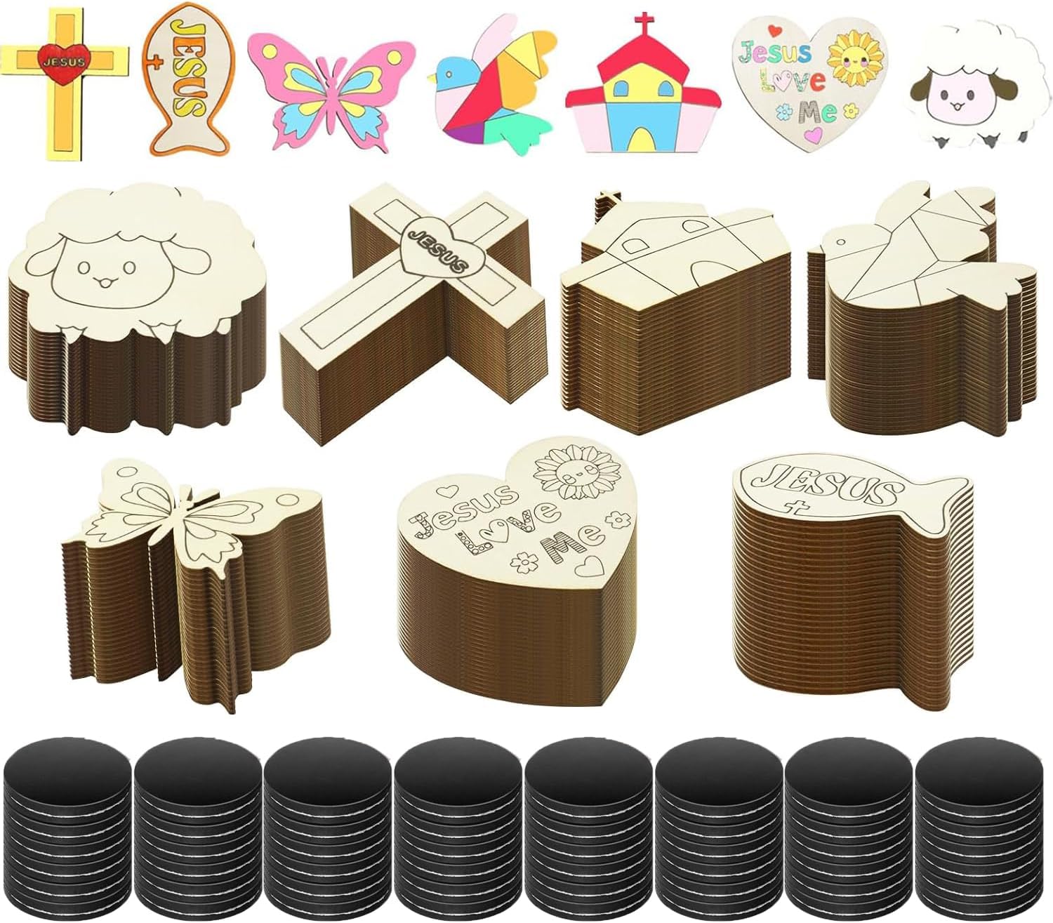 Airsnigi 64 Pack Jesus Wood Religious Craft with Magnets DIY Christian Crafts Vacation Bible School Crafts for Easter Sunday School Art Party Decoration