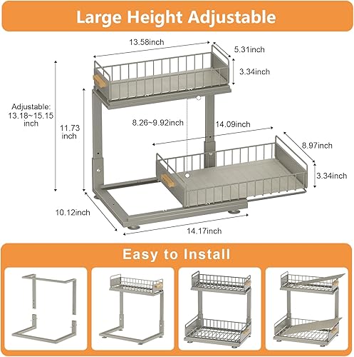 Miniatura 3 de Organizador para debajo del fregadero, organizador de 2 niveles para debajo del fregadero de la cocina, estante de almacenamiento multiusos para