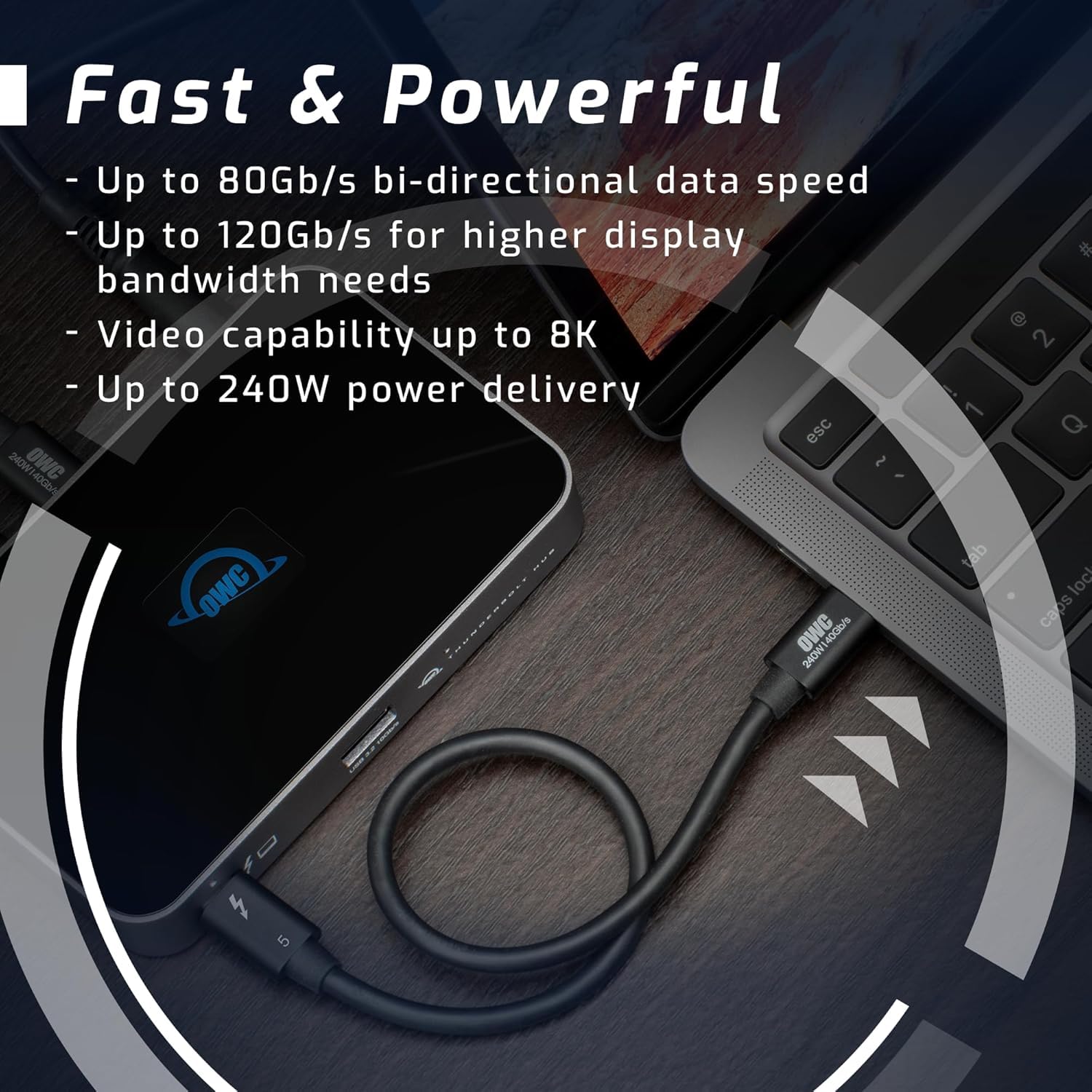 OWC 2M Thunderbolt 5 (USB-C) Cable,up to 80Gb/s of bi-Directional Data Speed, up to 120Gb/s for Higher Display Bandwidth, 240W