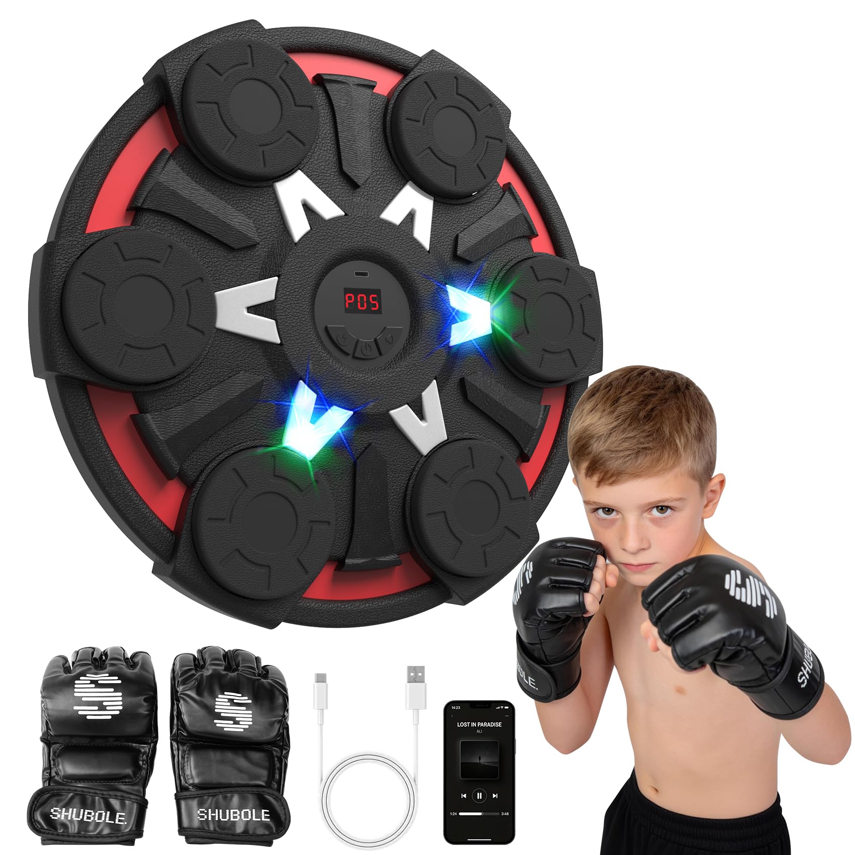 Music Boxing Machine for Kids &amp; Adults - Wall Punching Bags with Lighting