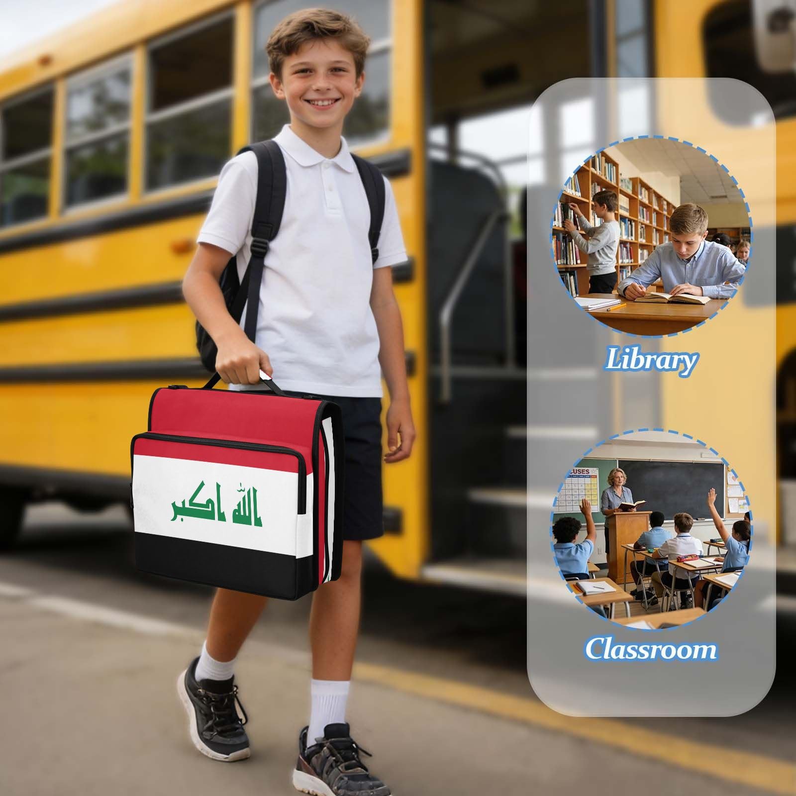 Bolsa de carpeta de 3 anillos con cremallera resistente al agua, organizador de portafolios impreso completo con anillos de 2 pulgadas, se adapta a laptop de 14 pulgadas para la escuela y la oficina