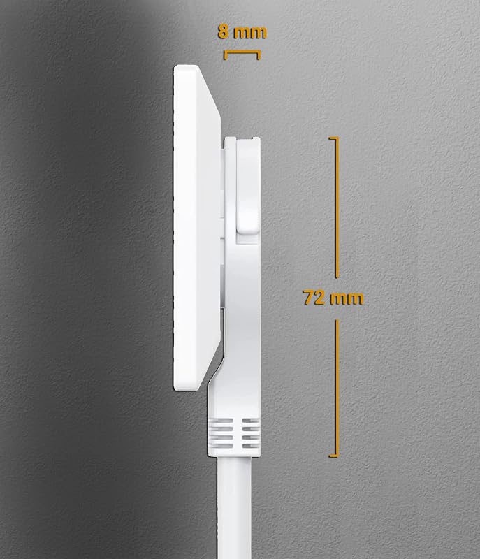 MutecPower 3 méteres lapos csatlakozós hosszabbító kábel, 90° fokos Schuko dugóval, földelt, 250V 16A, IP20 - fehér
