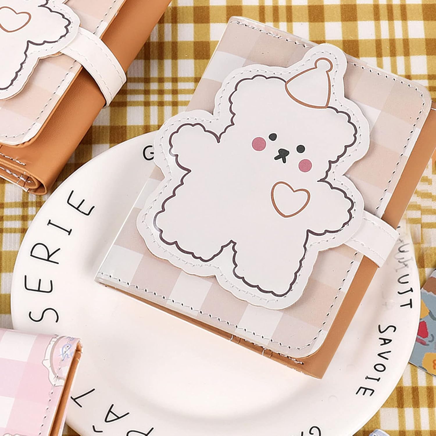 Kawaii Bear Wallet Cute Cartoon Card Holder Girls Coin Purse Anime Key Bag Card Case Front Pocket Wallet (Beige-2)