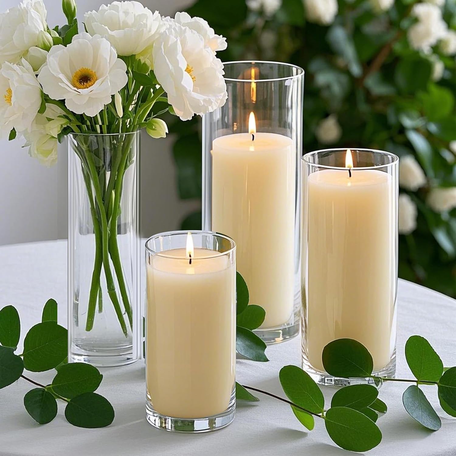 36 PCS Ivory White Pillar Candles with Glass Candle Holders Clear Hurricane Candle Holders Glass Cylinder Vases for Centerpieces Wedding Party, Event, Home Office (18 Candles+18 Candle Hoders) - Image 4