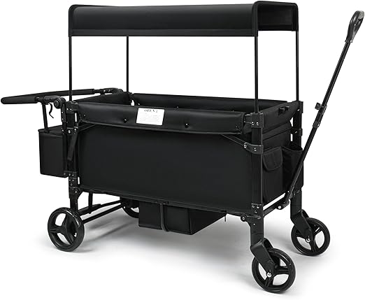 VOOI Stroller Wagon, 2 Seater Kids Wagon, Collapsible with 5-Point Harnesses, Zipper Door, Sun Canopy