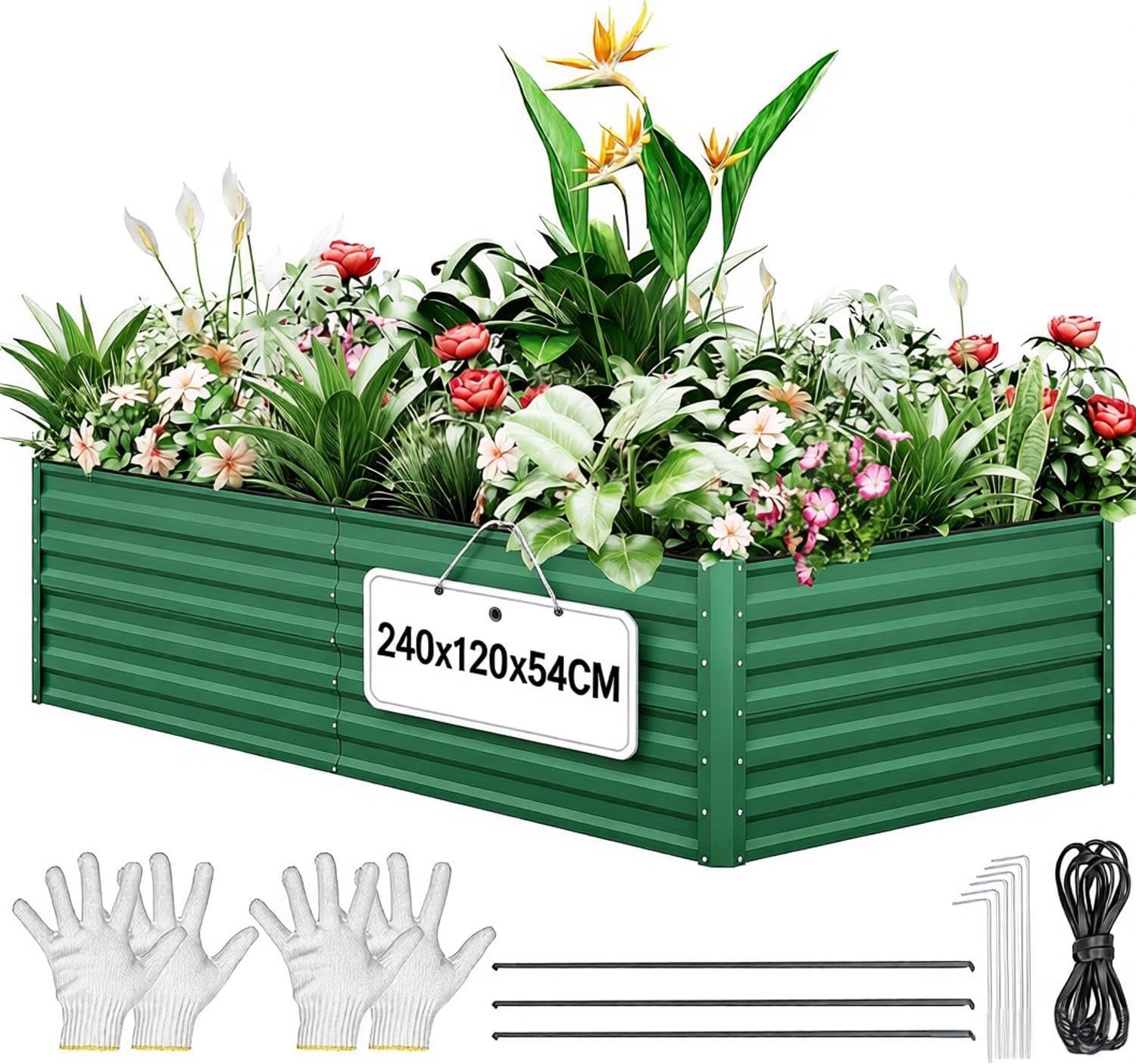 YITAHOME Outdoor Raised Garden Bed Kit 240x120x60cm, Raised Beds Thickened Zinc-Aluminum-Magnesium Stainless Steel Metal Raised Beds for Garden with Safety Rubber for Vegetables Flowers Fruits (Green)