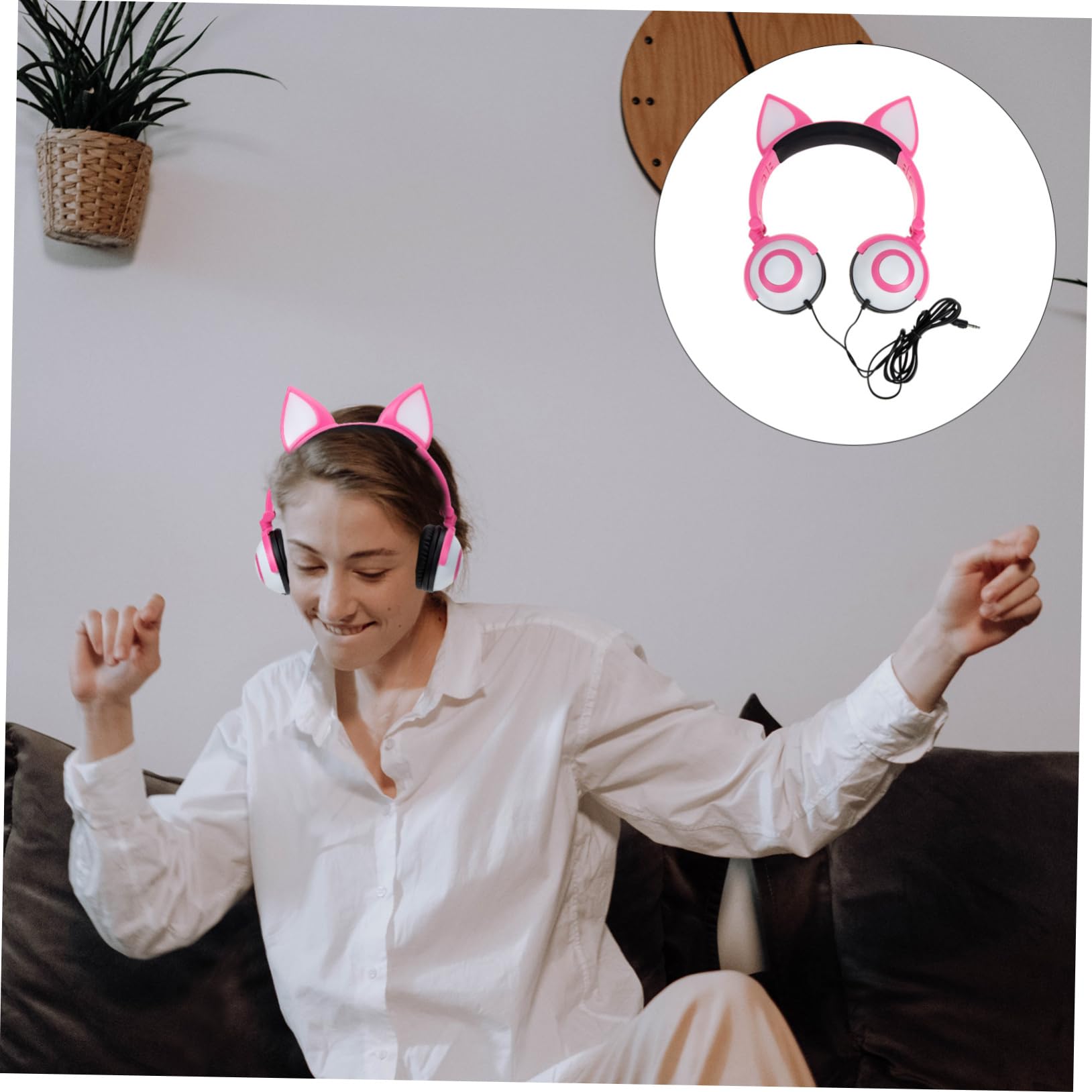 BESTonZON Cuffie Bambini Orecchie Gatto Rosa Pvc Jack 3, 5mm 40 Mm | 180 Mah, Archetto Regolabile, Controllo Luce a Pulsante, Design Adorabile per Ragazzi e Ragazze