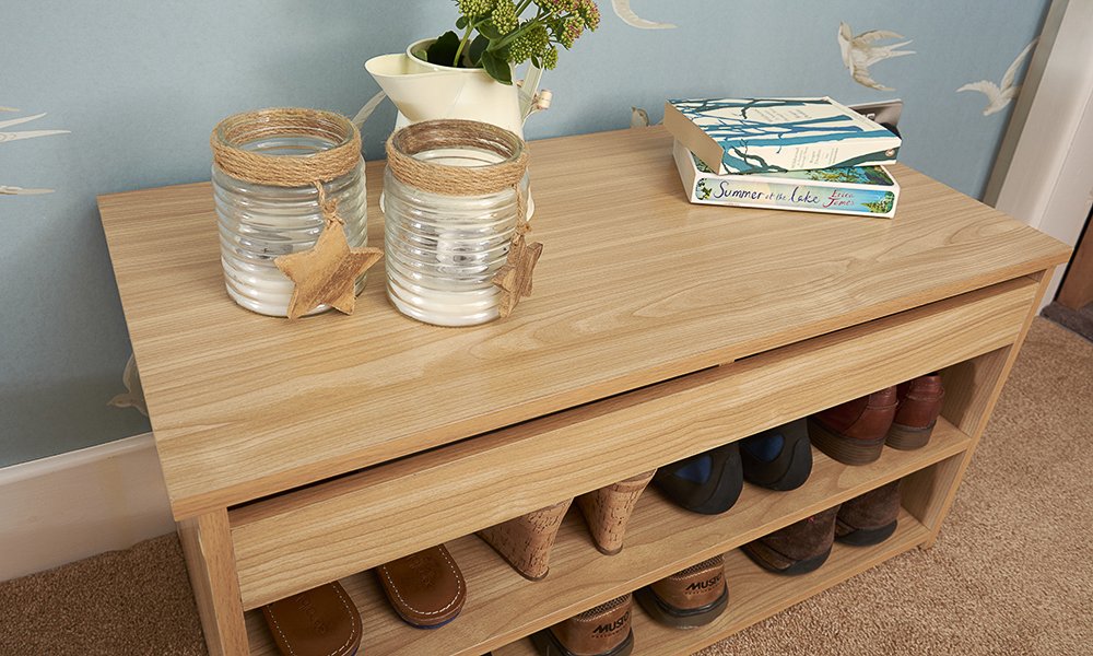 Home Source Shoe Storage Rack Wooden Hallway Storage Bench with