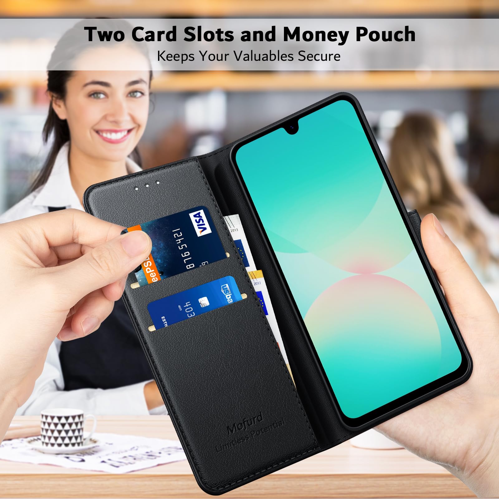 Etui do Samsung Galaxy A26 5G + osłona ekranu ze szkła hartowanego * 2, [blokada RFID] Wysokiej jakości etui z klapką ze skóry PU, portfel, pokrowiec na telefon ochronny [przegródki na karty
