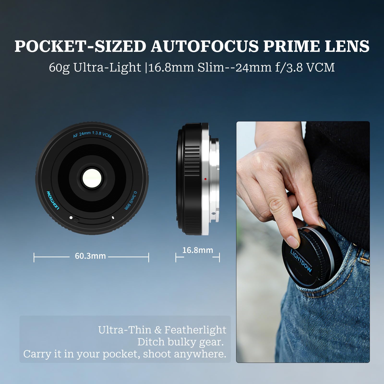 Lightdow 24 mm F3.8 pełnoklatkowy obiektyw z autofokusem do montażu Sony E, kompaktowy obiektyw Prime kompatybilny z A7IV, A7III, A7C, A6700, A6600, ZV-E10 i innymi